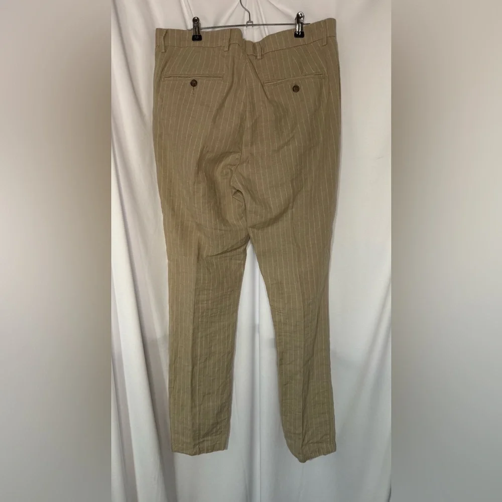 Men's Tan Pinstripe Linen Dress Pants